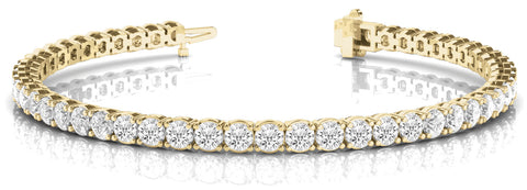 Yellow gold Round Diamond Tennis Bracelet with Prong Setting in White Gold