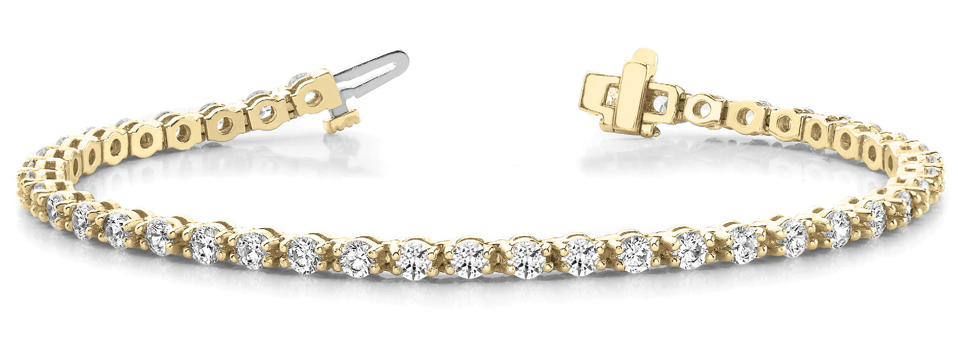Yellow gold Round Diamond Tennis Bracelet with Prong Setting on a Link Band