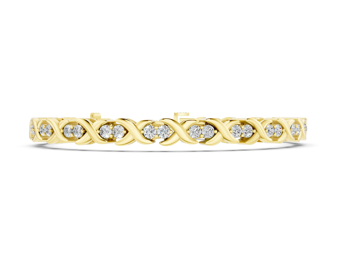 Yellow gold Round Diamond Tennis Bracelet with X-Link Band and Prong Setting_2