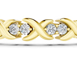 Yellow gold Round Diamond Tennis Bracelet with X-Link Band and Prong Setting_3