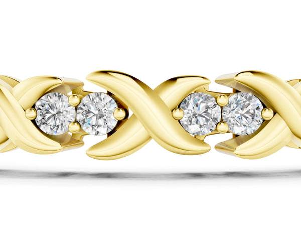 Yellow gold Round Diamond Tennis Bracelet with X-Link Band and Prong Setting