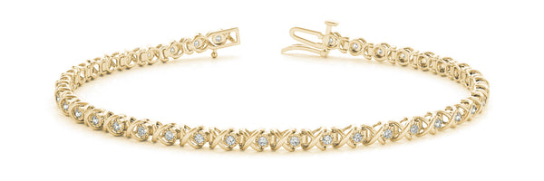 Yellow gold Round Diamond Tennis Bracelet with X-Prong Setting