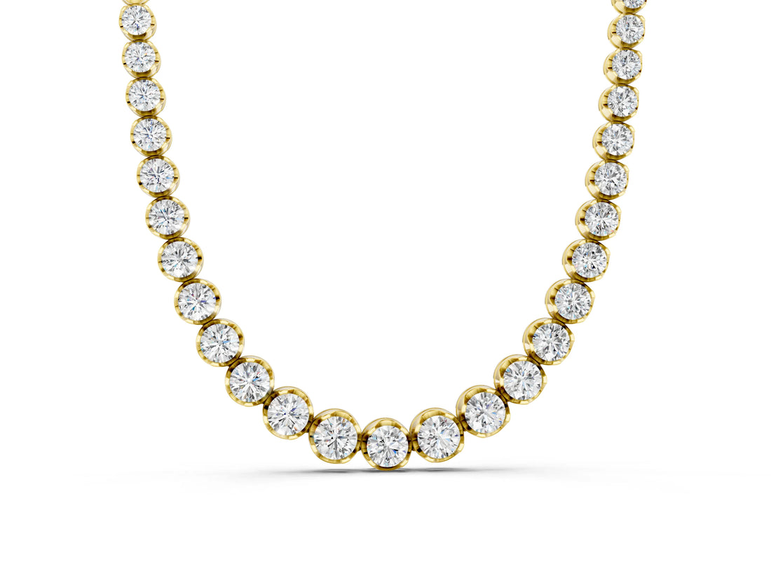 Yellow gold Round Diamond Tennis Necklace with Bezel Setting and Prong Setting_2