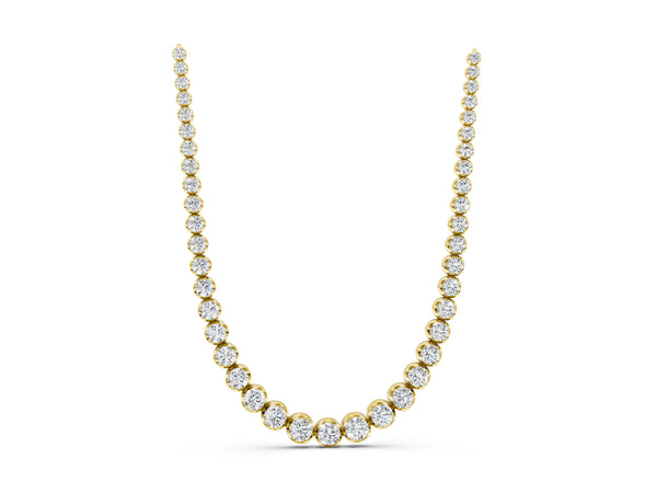 Yellow gold Round Diamond Tennis Necklace with Bezel Setting and Prong Setting