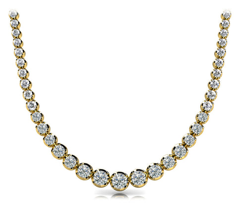 Yellow gold Round Diamond Tennis Necklace with Bezel Setting and Prong Setting