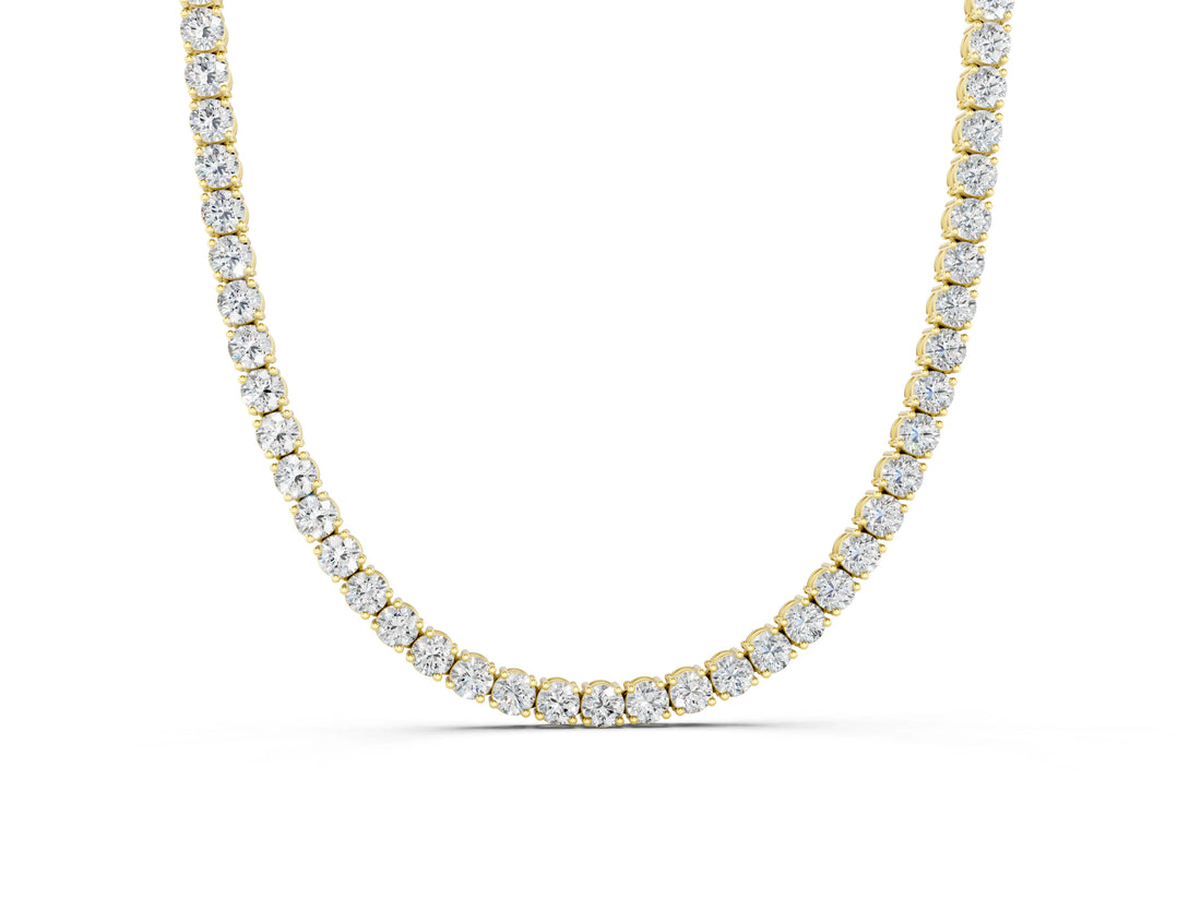 10K Yellow Gold 3.21 Carat E VS Round Diamond Tennis Necklace with Four-Prong Setting