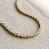 14K Yellow Gold 4.01 Carat E VS Round Diamond Tennis Necklace with Four-Prong Setting