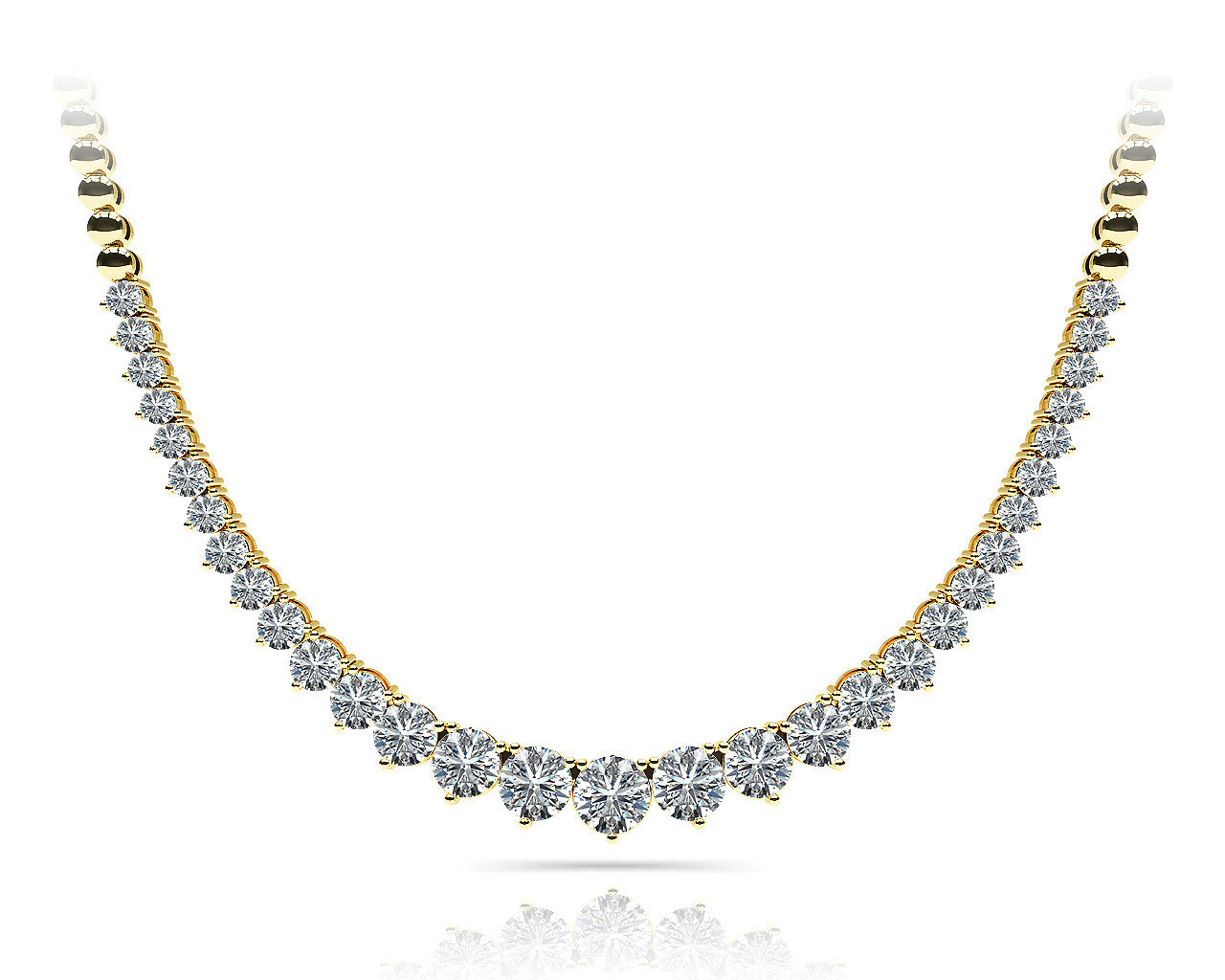 Yellow gold Round Diamond Tennis Necklace with Graduated Prong Setting