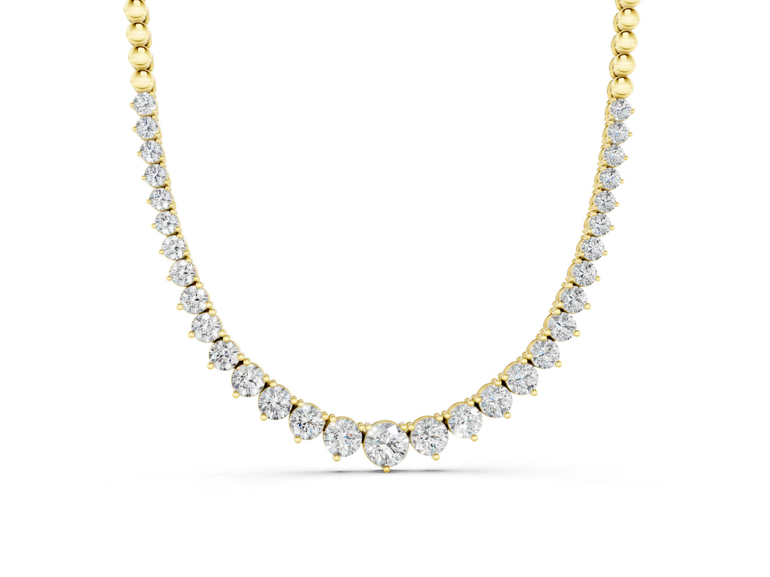 Yellow gold Round Diamond Tennis Necklace with Graduated Prong Setting_2