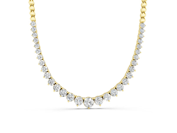 Yellow gold Round Diamond Tennis Necklace with Graduated Prong Setting