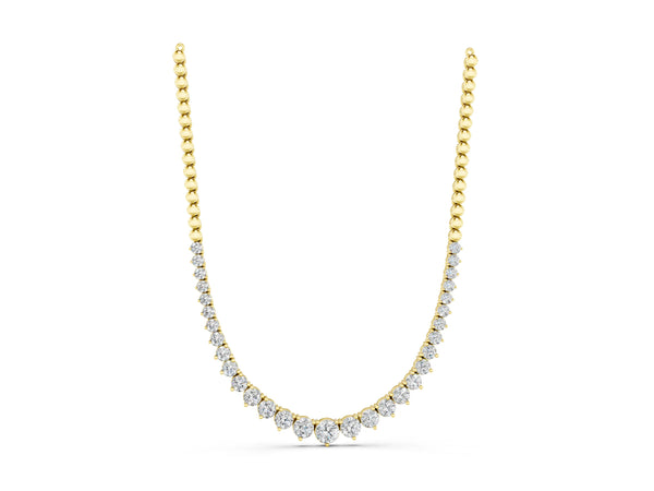 Yellow gold Round Diamond Tennis Necklace with Graduated Prong Setting
