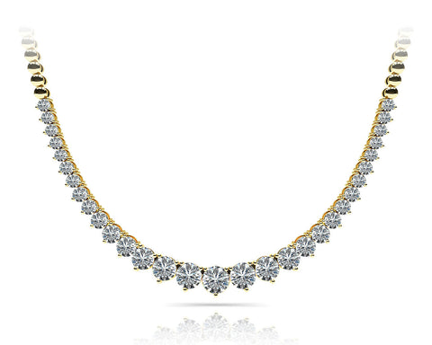 Yellow gold Round Diamond Tennis Necklace with Graduated Prong Setting