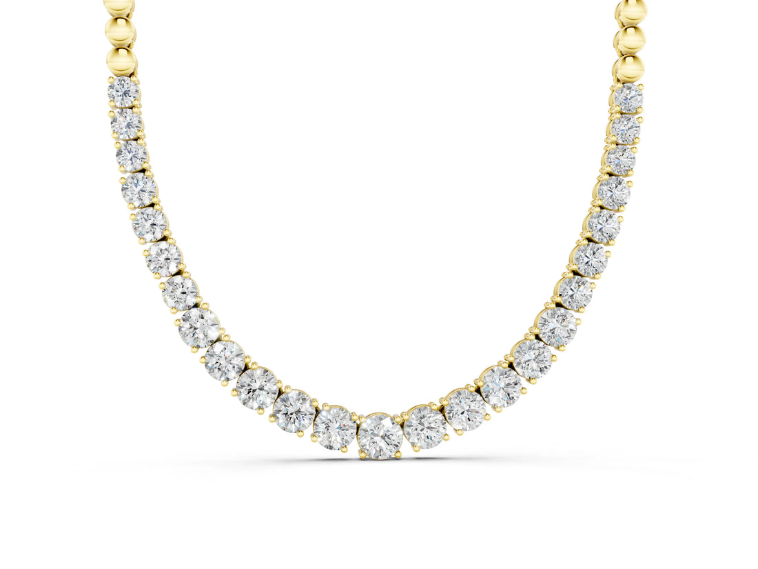 Yellow gold Round Diamond Tennis Necklace with Prong Setting and Bead Chain_2
