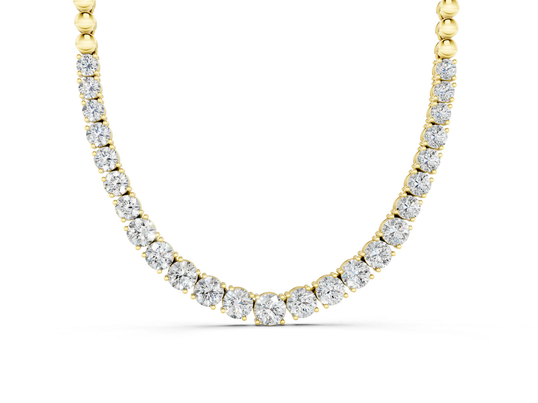 Yellow gold Round Diamond Tennis Necklace with Prong Setting and Bead Chain_4