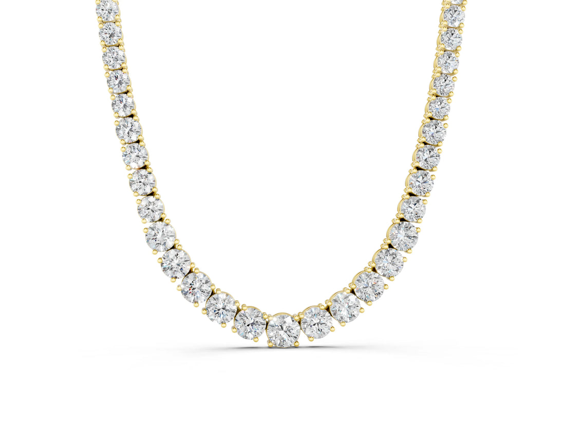 Yellow gold Round Diamond Tennis Necklace with Prong Setting_2