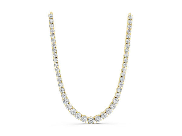 Yellow gold Round Diamond Tennis Necklace with Prong Setting