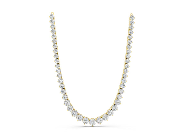 Yellow gold Round Diamond Tennis Necklace with Three-Prong Setting