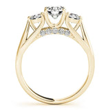 Yellow gold Round Diamond Three-Stone Engagement Ring with Prong Setting and Pavé Band 2