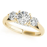 Yellow gold Round Diamond Three-Stone Engagement Ring with Prong Setting and Pavé Band