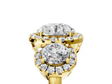 Yellow gold Round Diamond Three-Stone Halo Ring with Prong Setting and Pavé Accents_11