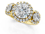 Yellow gold Round Diamond Three-Stone Halo Ring with Prong Setting and Pavé Accents_7