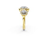 Yellow gold Round Diamond Three-Stone Halo Ring with Prong Setting and Pavé Accents_8