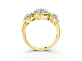 Yellow gold Round Diamond Three-Stone Halo Ring with Prong Setting and Pavé Accents_9
