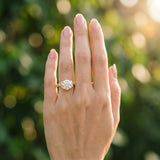 Yellow gold Round Diamond Three-Stone Pave Band with Four-Prong Setting_12