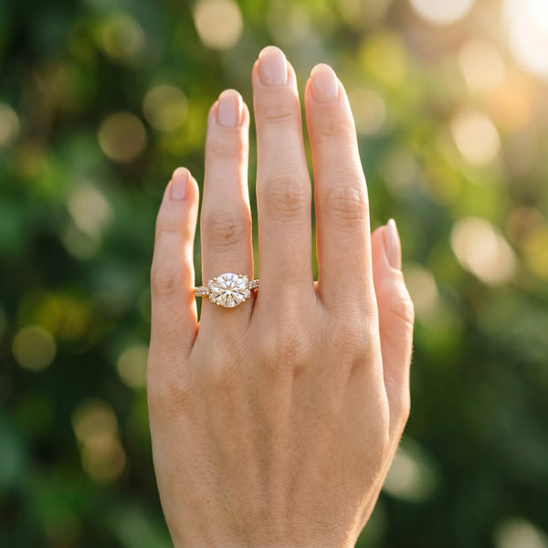 Yellow gold Round Diamond Three-Stone Pave Band with Four-Prong Setting