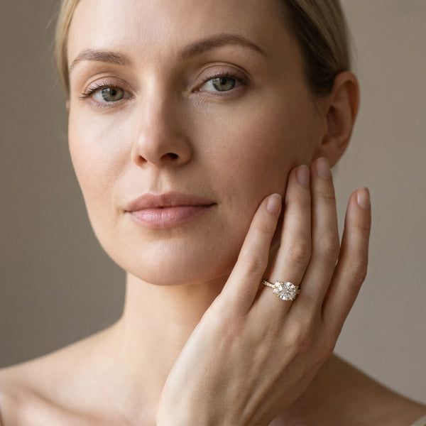 Yellow gold Round Diamond Three-Stone Pave Band with Four-Prong Setting