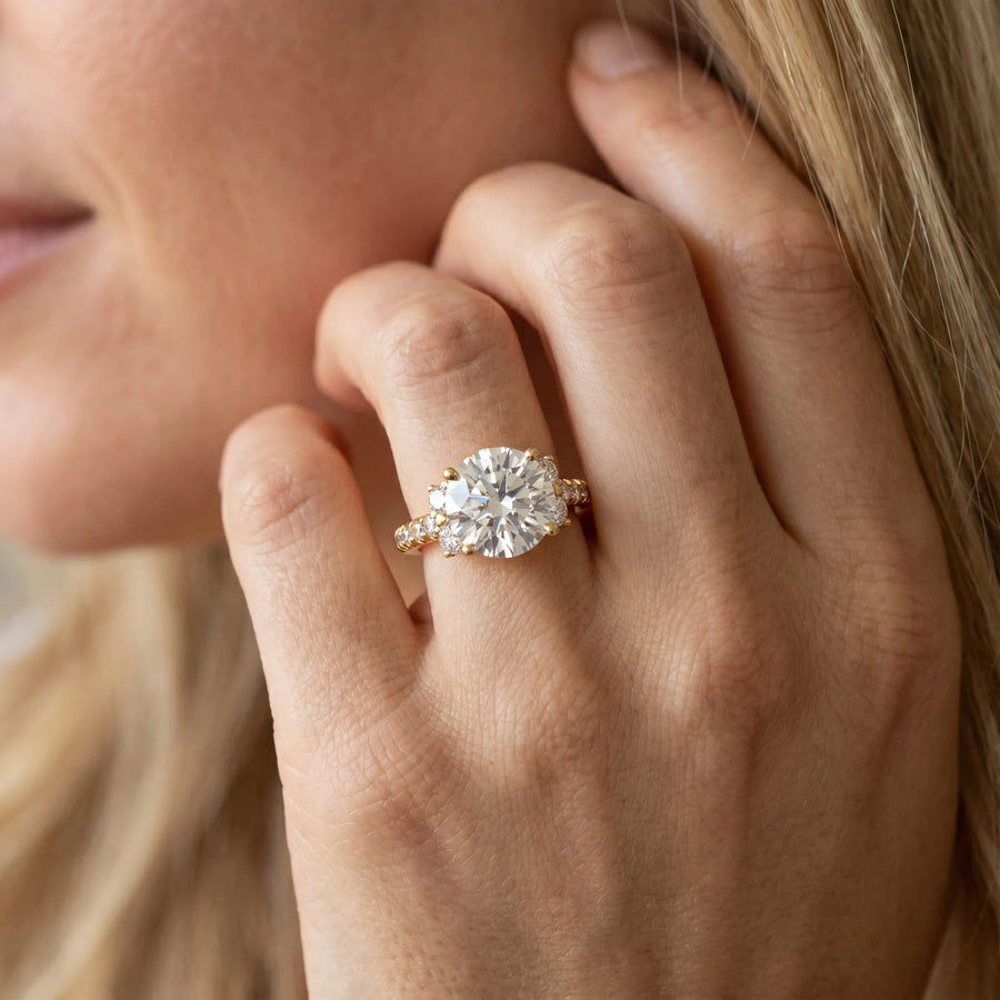 Yellow gold Round Diamond Three-Stone Pave Band with Four-Prong Setting