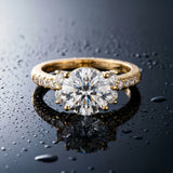 Yellow gold Round Diamond Three-Stone Pave Band with Four-Prong Setting_15