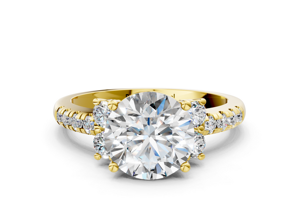 Yellow gold Round Diamond Three-Stone Pave Band with Four-Prong Setting