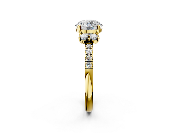 Yellow gold Round Diamond Three-Stone Pave Band with Four-Prong Setting