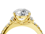 Yellow gold Round Diamond Three-Stone Pave Band with Four-Prong Setting_36