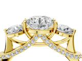 Yellow gold Round Diamond Three-Stone Ring with Prong Setting and Pavé Band_10