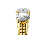 Yellow gold Round Diamond Three-Stone Ring with Prong Setting and Textured Band_11