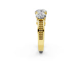 Yellow gold Round Diamond Three-Stone Ring with Prong Setting and Textured Band_8