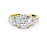 Yellow gold Round Diamond Three-Stone Ring with Trapezoid Side Stones and Prong Setting_34
