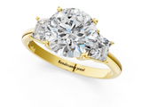 Yellow gold Round Diamond Three-Stone Ring with Trapezoid Side Stones and Prong Setting_35