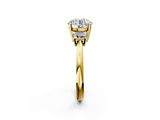 Yellow gold Round Diamond Three-Stone Ring with Trapezoid Side Stones and Prong Setting_36