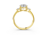 Yellow gold Round Diamond Three-Stone Ring with Trapezoid Side Stones and Prong Setting_37