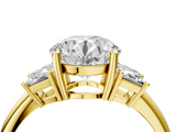 Yellow gold Round Diamond Three-Stone Ring with Trapezoid Side Stones and Prong Setting_38