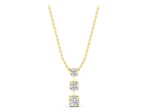 Yellow gold Round Diamond Triple Bar Pendant with Four-Prong Setting