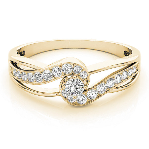 Yellow gold Round Diamond Twist Band with Pavé Setting 1