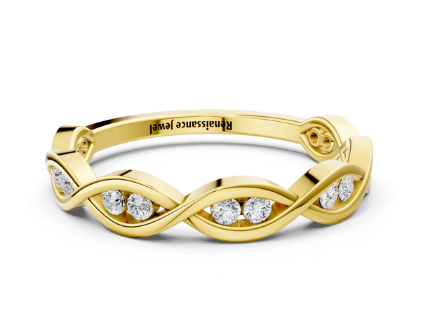 Yellow gold Round Diamond Twist Eternity Band with Bezel Setting