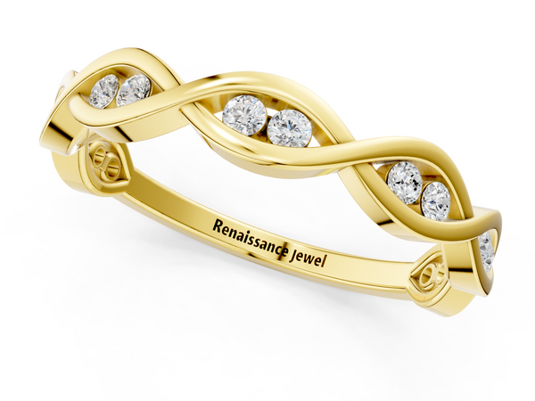 Yellow gold Round Diamond Twist Eternity Band with Bezel Setting