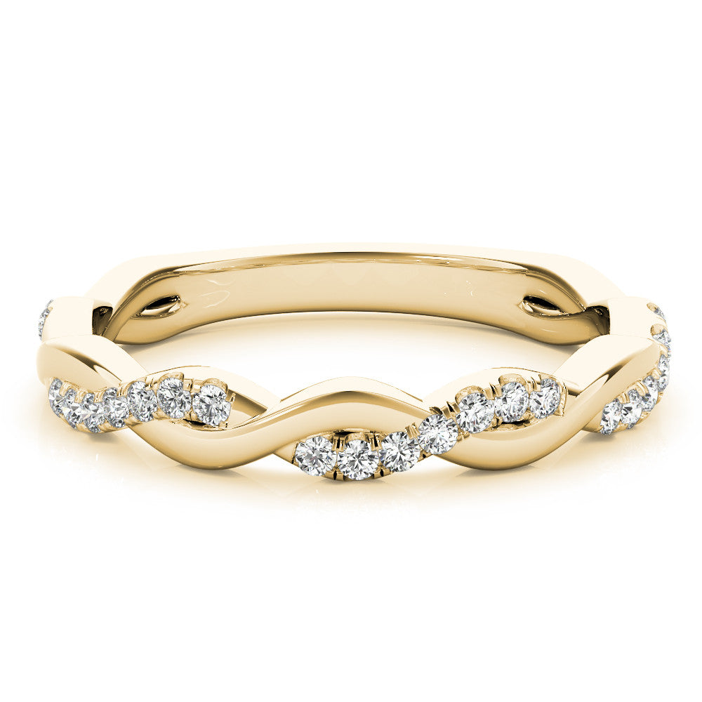 Yellow gold Round Diamond Twist Eternity Band with Pavé Setting 1