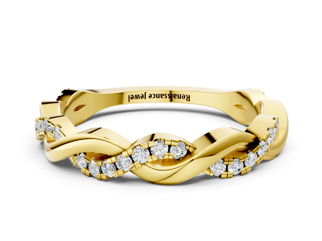 Yellow gold Round Diamond Twist Eternity Band with Pavé Setting_21