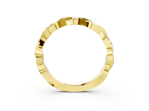 Yellow gold Round Diamond Twist Eternity Band with Pavé Setting